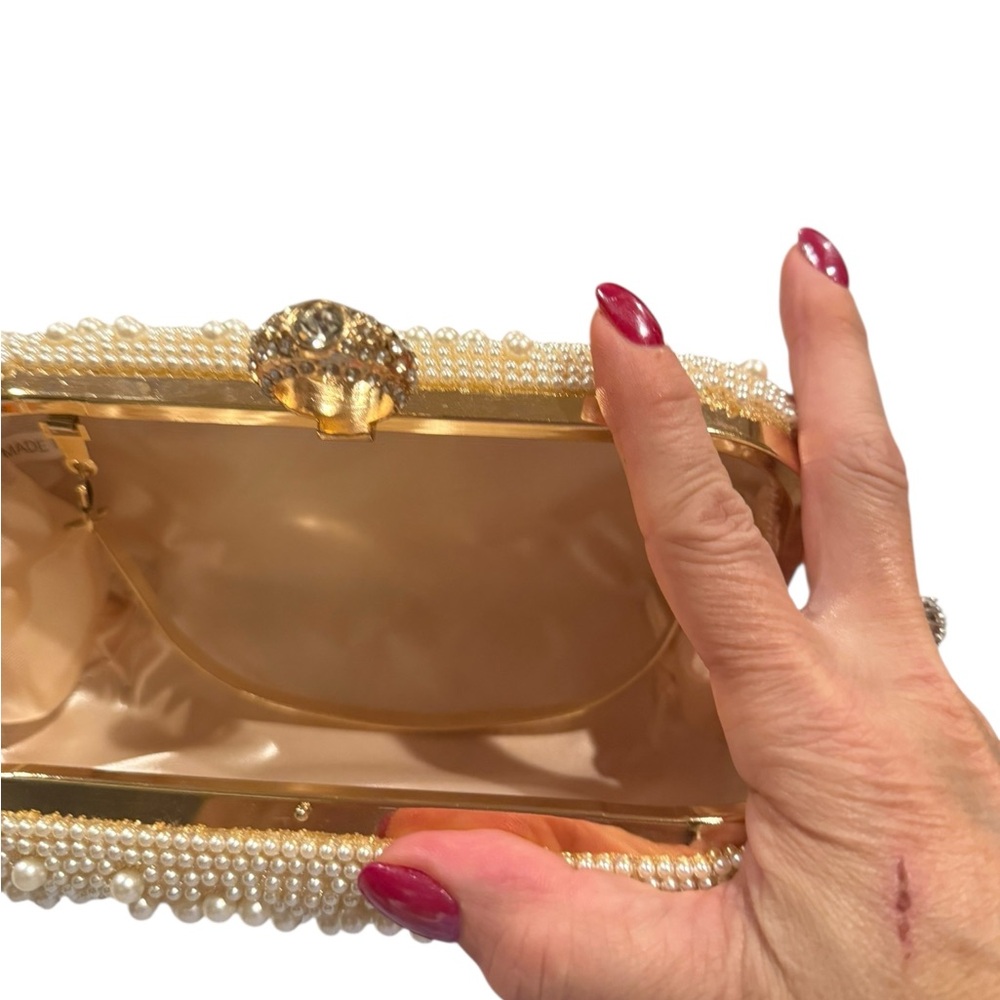 NWT Boutique Pearl Beaded Evening Cocktail Clutch - Picture 6 of 8